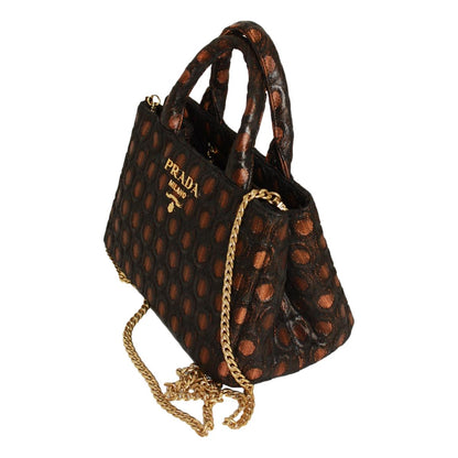 Prada Black Orange Broccato Fabric Top Handle Chain Satchel Bag 1BA038