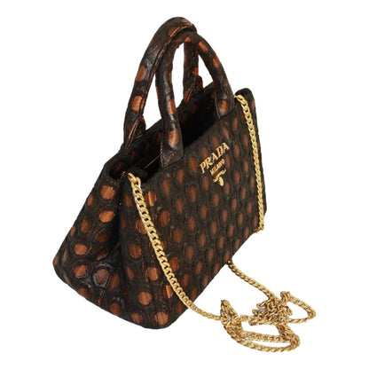 Prada Black Orange Broccato Fabric Top Handle Chain Satchel Bag 1BA038