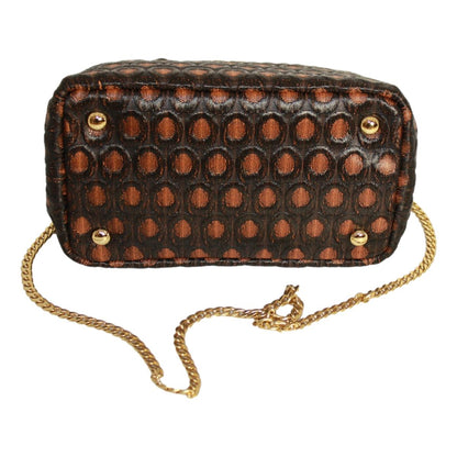Prada Black Orange Broccato Fabric Top Handle Chain Satchel Bag 1BA038