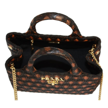 Prada Black Orange Broccato Fabric Top Handle Chain Satchel Bag 1BA038