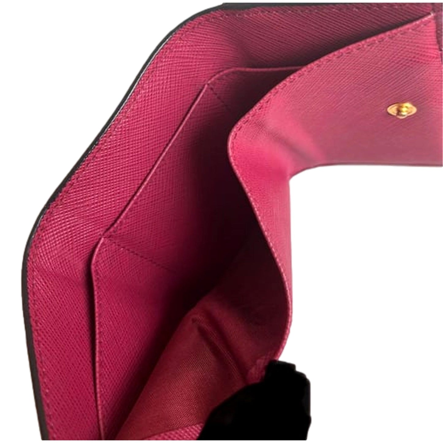 Prada Saffiano Metal Tri-Fold Envelope Card Holder Wallet Nero Black and Pink