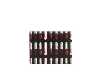 Prada Black Pink Lipstick Print Triangle Logo Bifold Leather Snap Wallet 1MV204