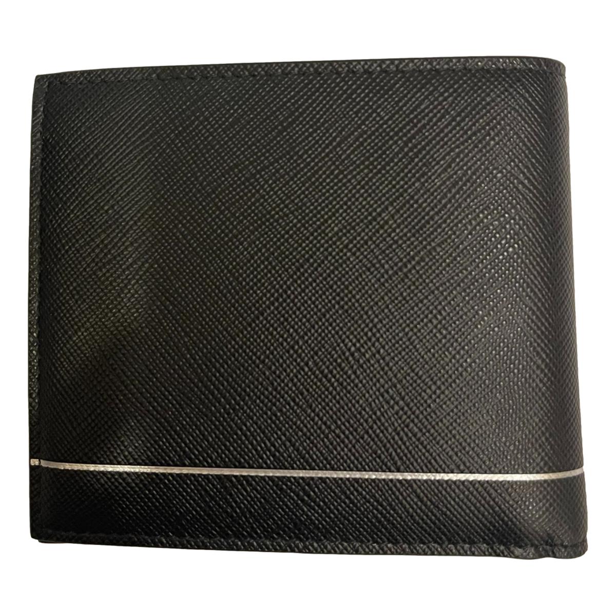 Prada Black Saffiano Leather Argento Silver Stripe Bifold Wallet 2MO513