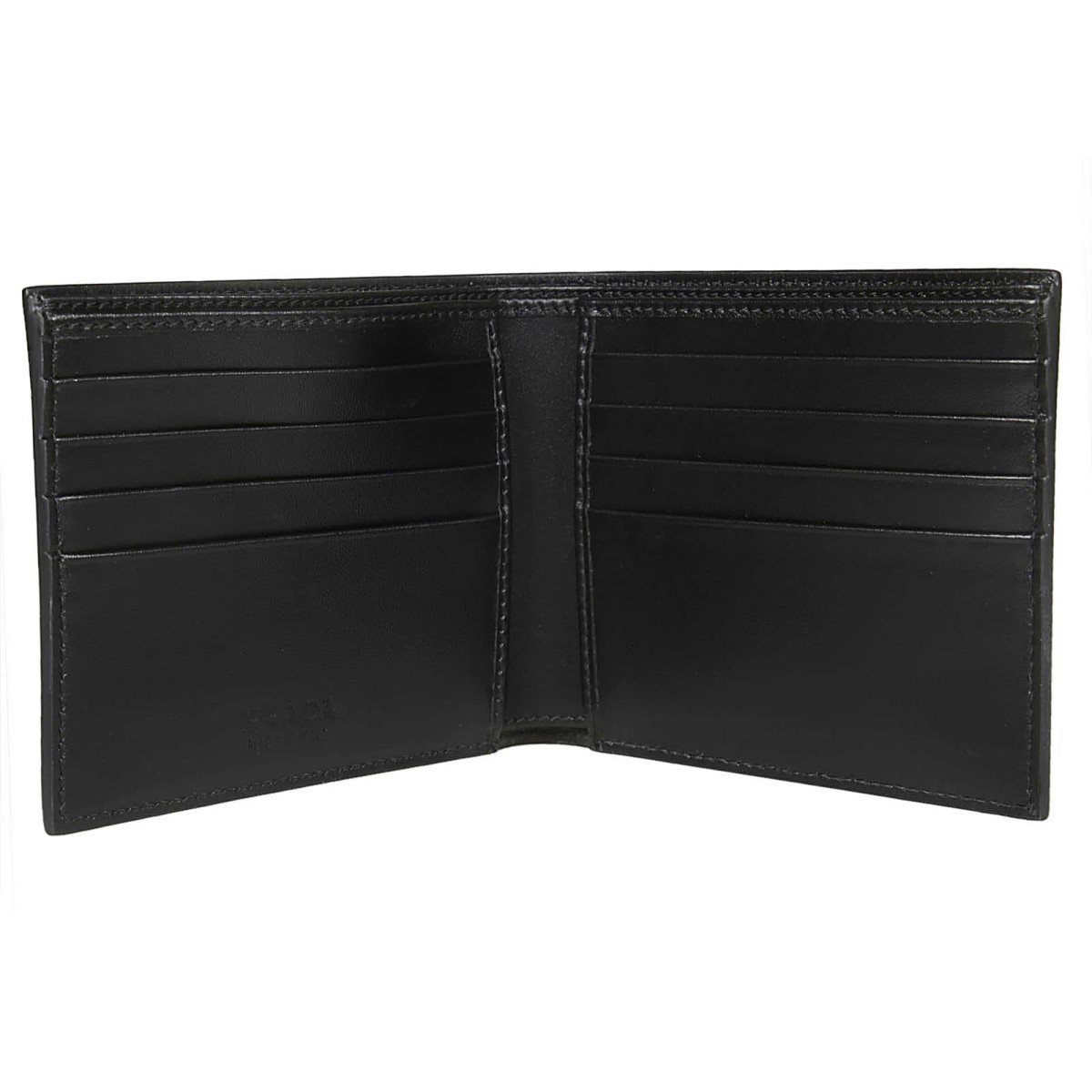 Prada Black Saffiano Leather Argento Silver Stripe Bifold Wallet 2MO513