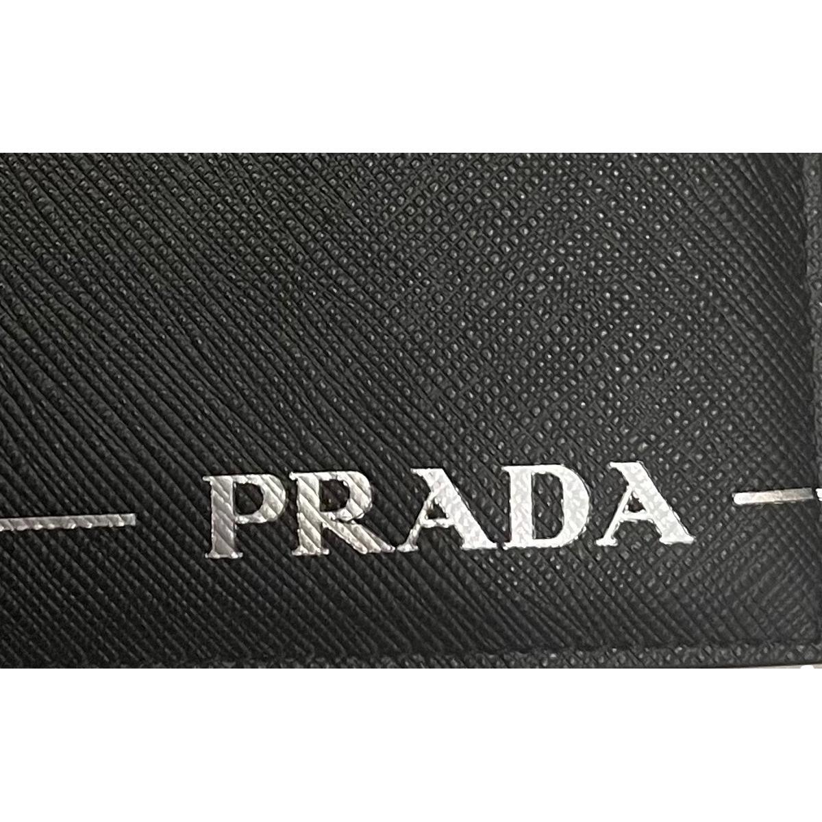 Prada Black Saffiano Leather Argento Silver Stripe Bifold Wallet 2MO513