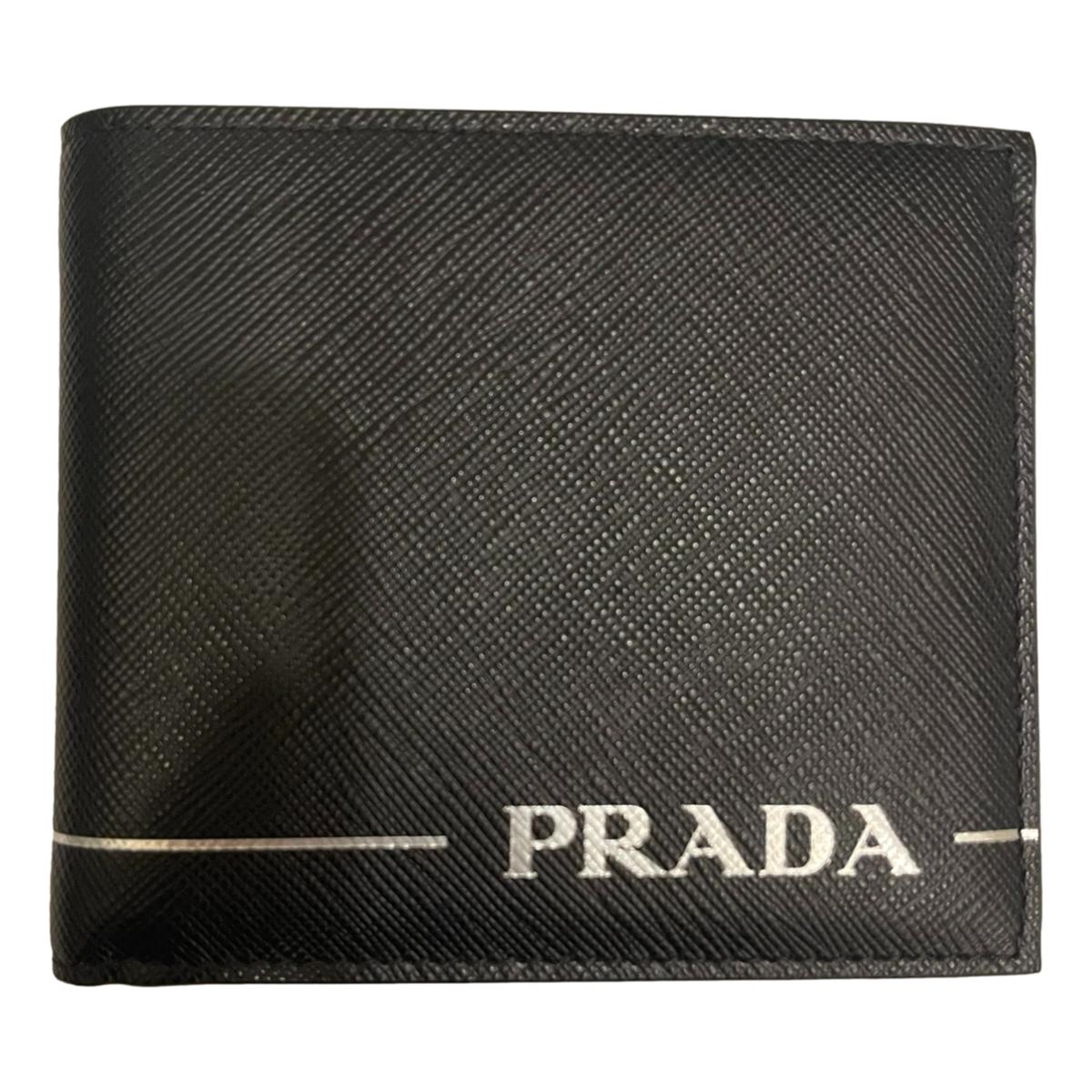 Prada Black Saffiano Leather Argento Silver Stripe Bifold Wallet 2MO513