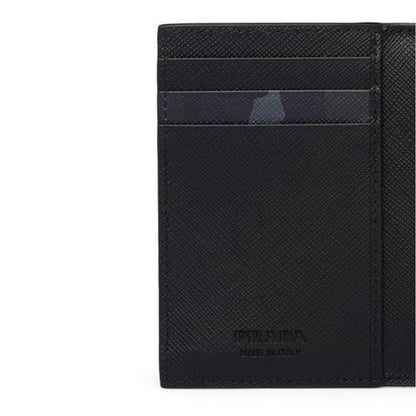 Prada Black Saffiano Leather Camouflage Print Vertical Card Holder 2MC101