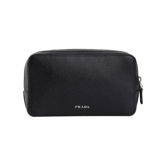 Prada Saffiano Leather Black Phone Case Clutch Bag 2ZH064