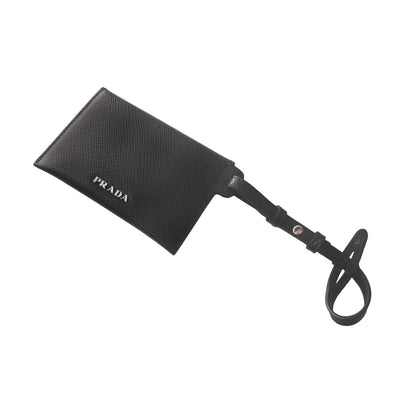 Prada Black Saffiano Leather Envelope Luggage Tag Keychain