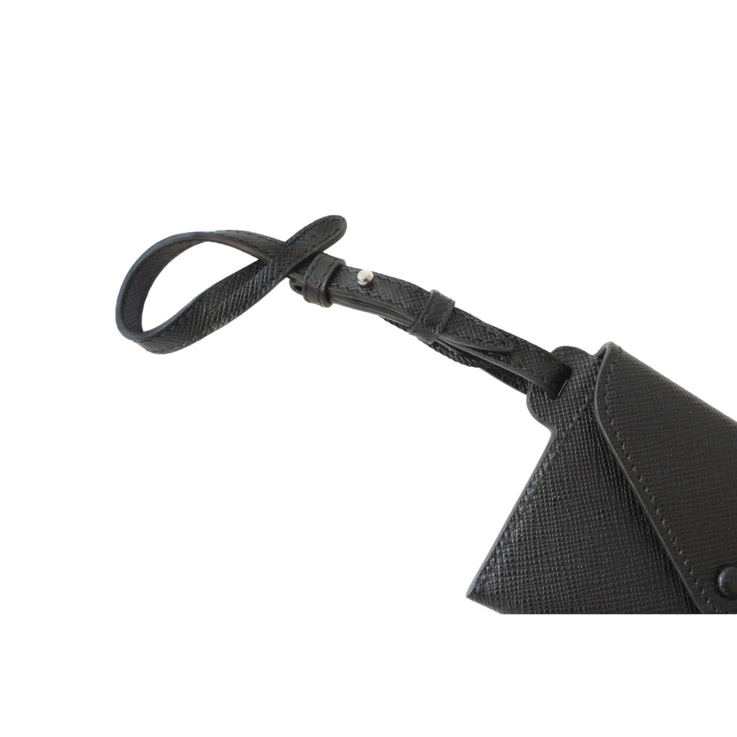 Prada Black Saffiano Leather Envelope Luggage Tag Keychain