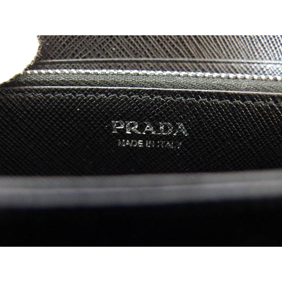 Prada Black Saffiano Leather Frankenstein Heart Rose Zip Around Wallet 1ML506