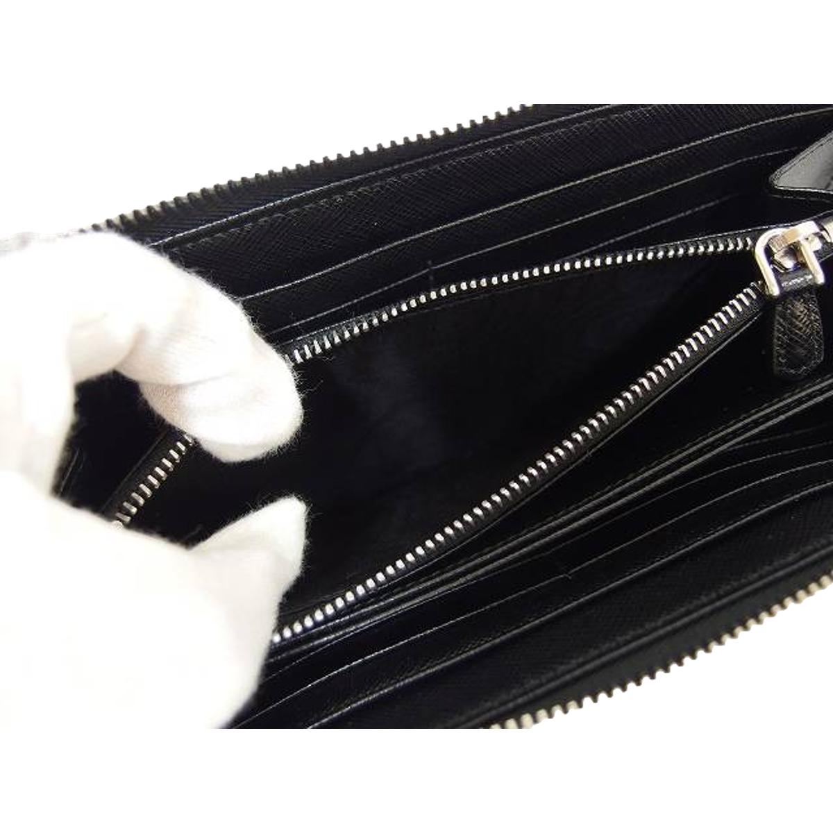 Prada Black Saffiano Leather Frankenstein Heart Rose Zip Around Wallet 1ML506
