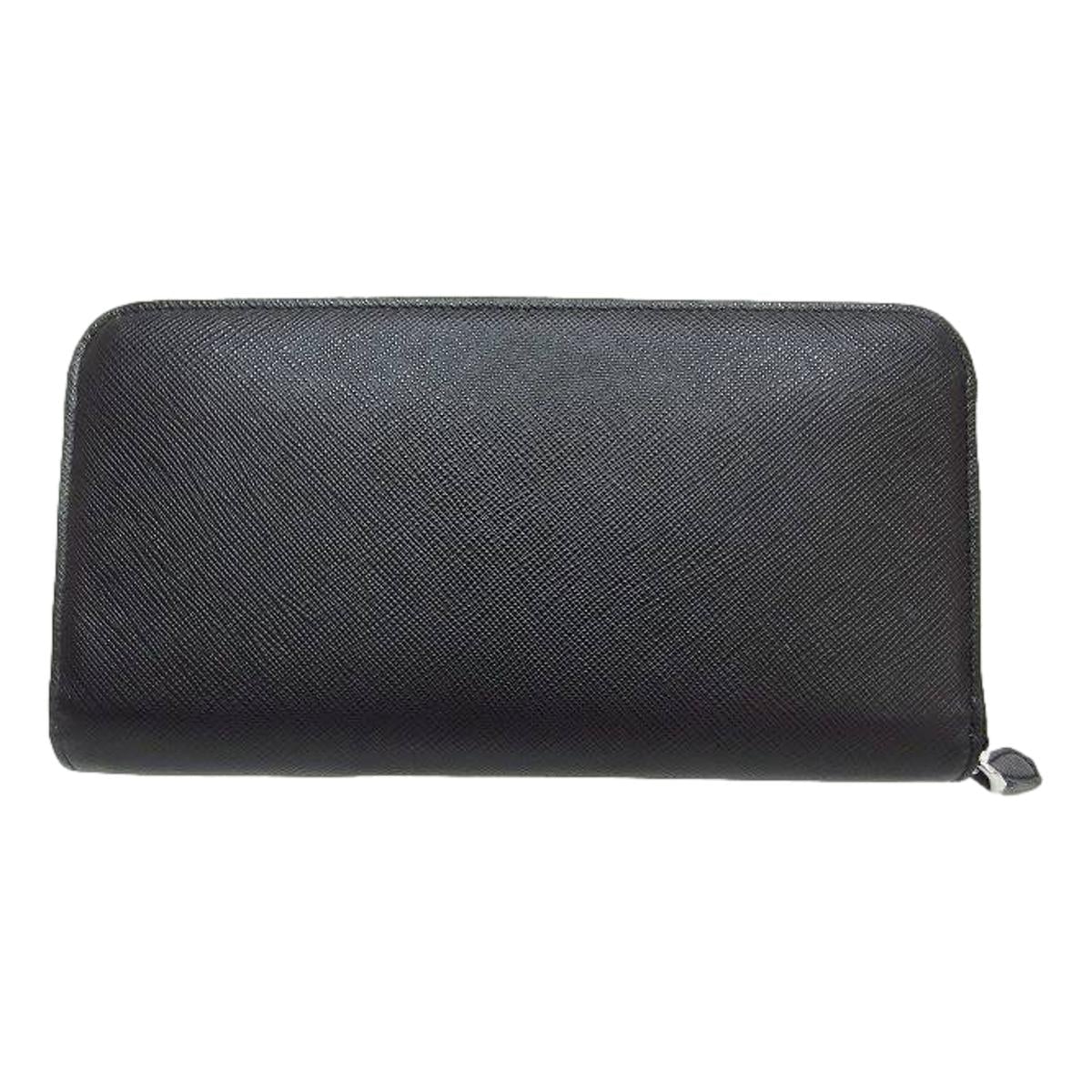 Prada Black Saffiano Leather Frankenstein Heart Rose Zip Around Wallet 1ML506