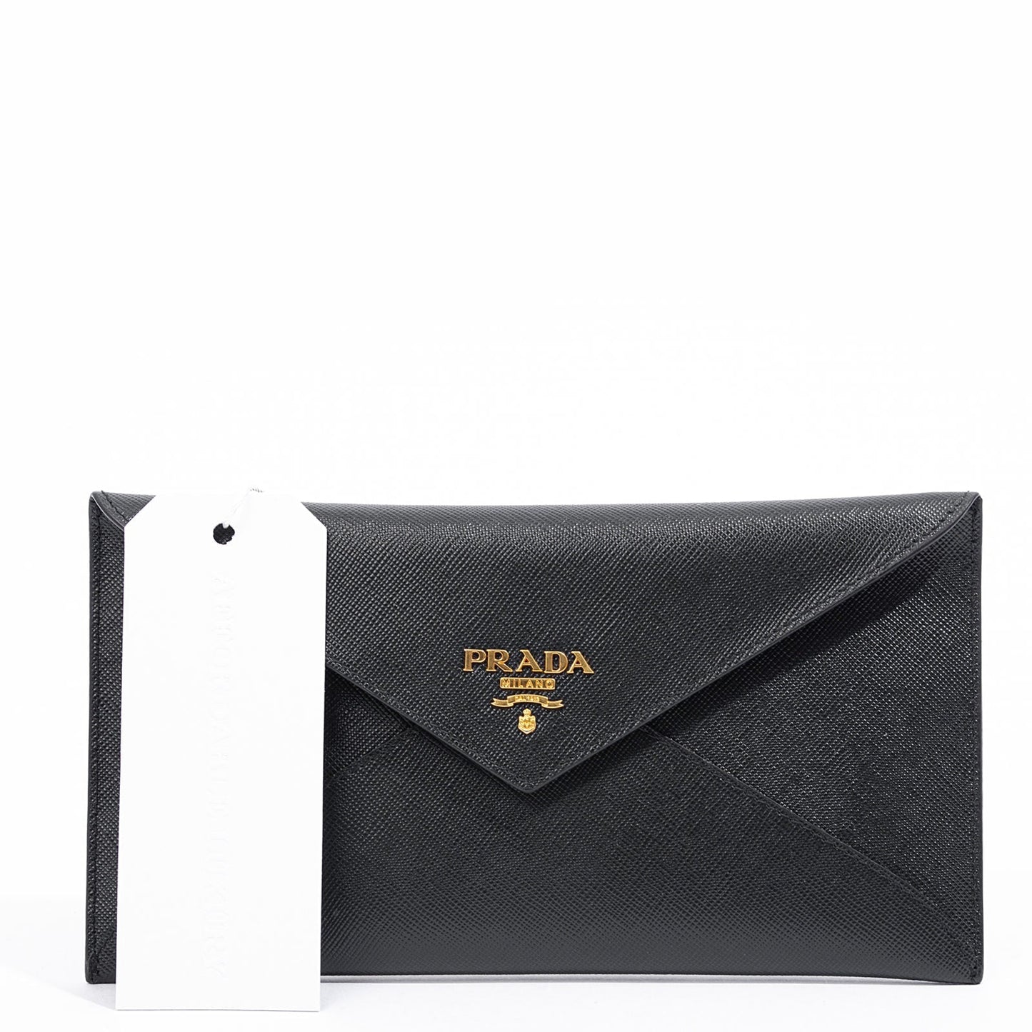 Prada Black Saffiano Leather Gold Logo Long Envelope Wallet