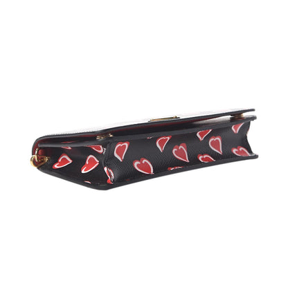 Prada Black Saffiano Leather Heart Print Mini Crossbody Handbag 1DH044