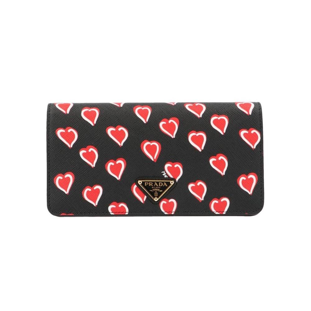 Prada Black Saffiano Leather Heart Print Mini Crossbody Handbag 1DH044