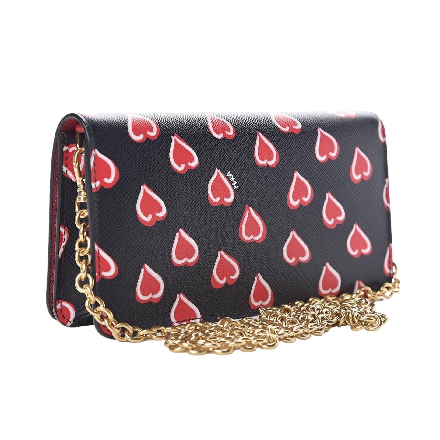 Prada Black Saffiano Leather Heart Print Mini Crossbody Handbag 1DH044