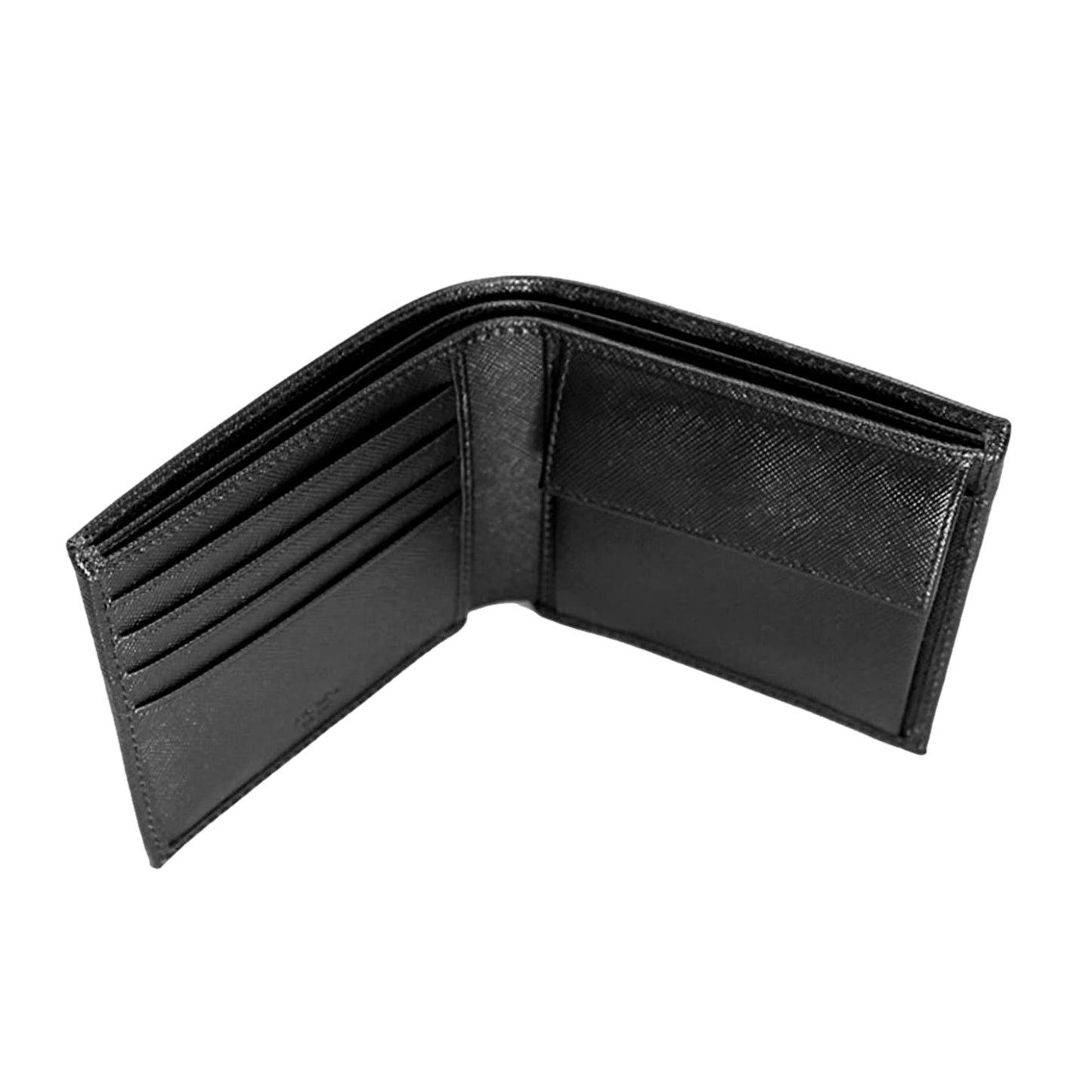 Prada Black Saffiano Leather Logo Plaque Bifold Wallet 2MO738
