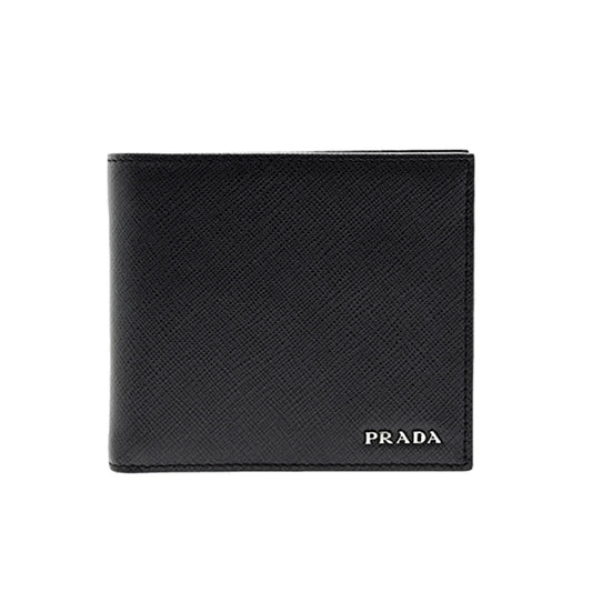 Prada Black Saffiano Leather Logo Plaque Bifold Wallet 2MO738