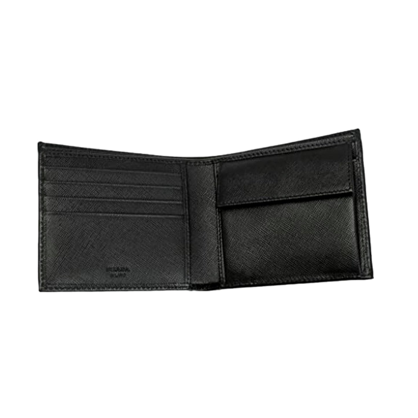Prada Black Saffiano Leather Logo Plaque Bifold Wallet 2MO738