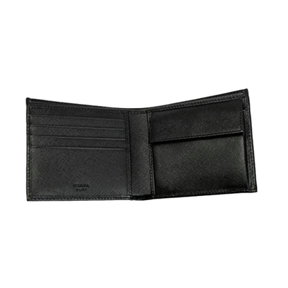 Prada Black Saffiano Leather Logo Plaque Bifold Wallet 2MO738