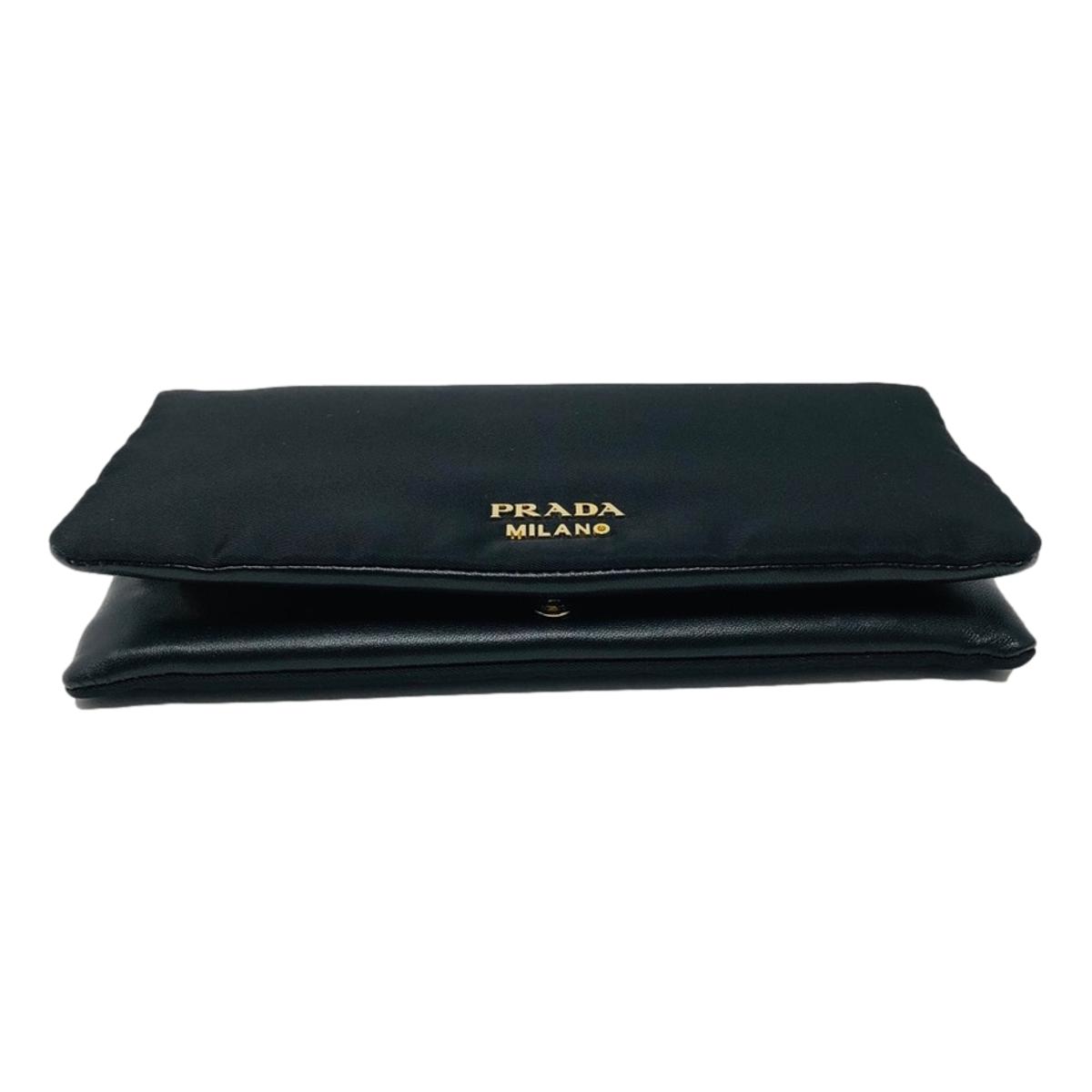 Prada Black Tessuto Nylon Calfskin Leather Wallet Clutch Bag 1MS001