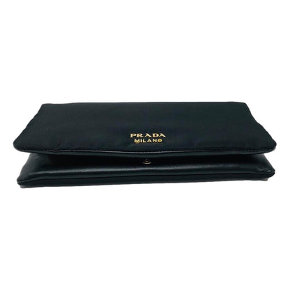 Prada Black Tessuto Nylon Calfskin Leather Wallet Clutch Bag 1MS001