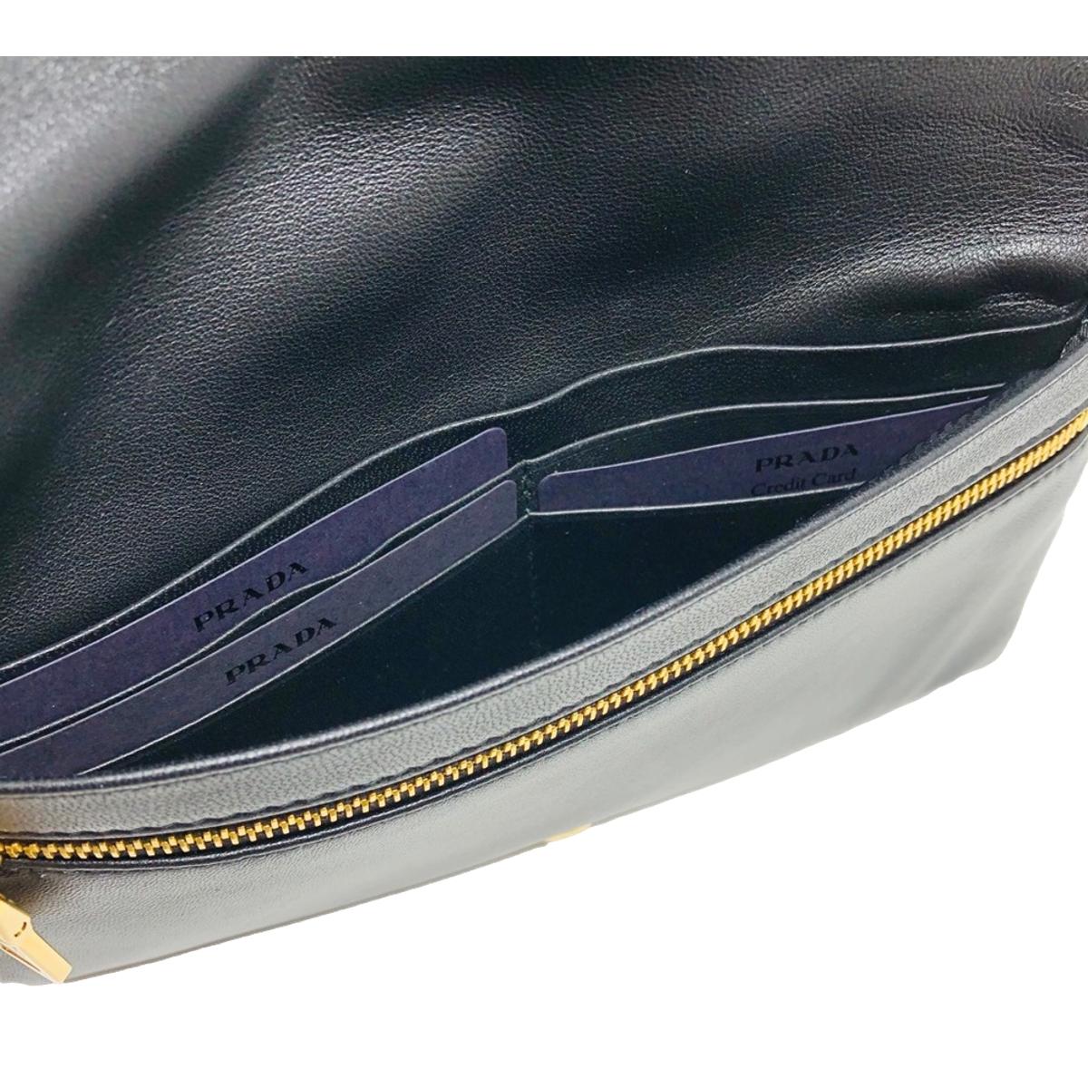 Prada Black Tessuto Nylon Calfskin Leather Wallet Clutch Bag 1MS001