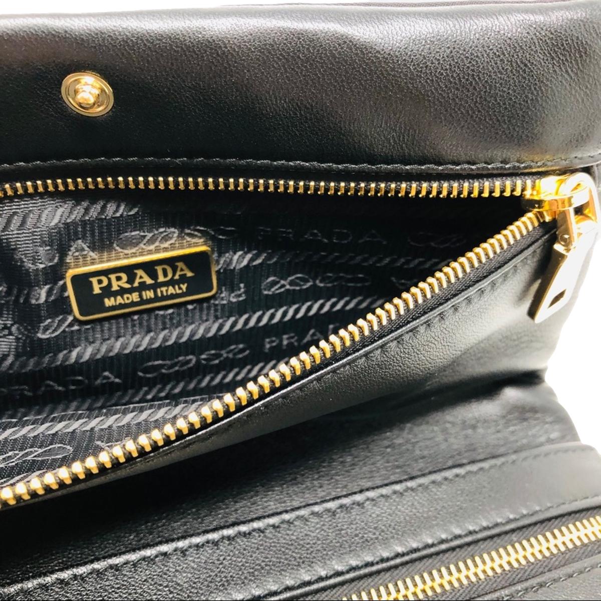 Prada Black Tessuto Nylon Calfskin Leather Wallet Clutch Bag 1MS001