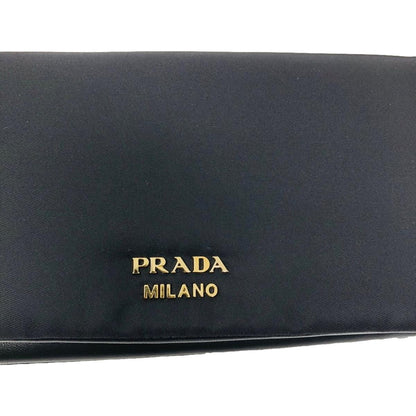 Prada Black Tessuto Nylon Calfskin Leather Wallet Clutch Bag 1MS001