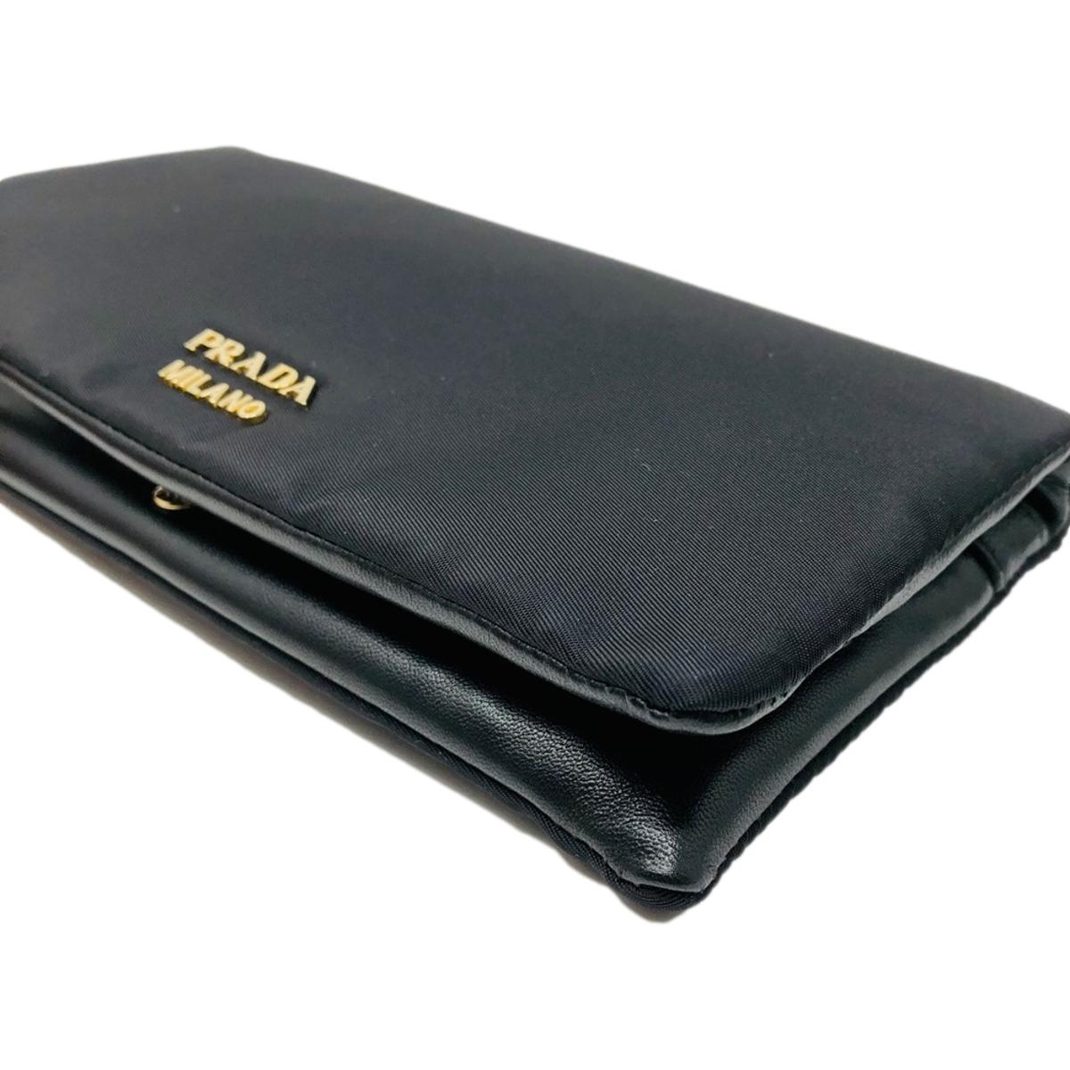 Prada Black Tessuto Nylon Calfskin Leather Wallet Clutch Bag 1MS001