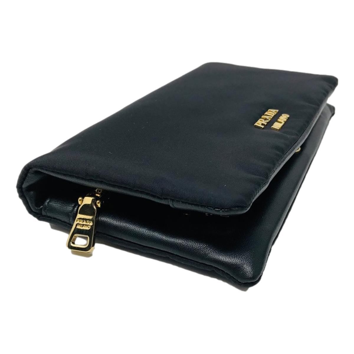 Prada Black Tessuto Nylon Calfskin Leather Wallet Clutch Bag 1MS001