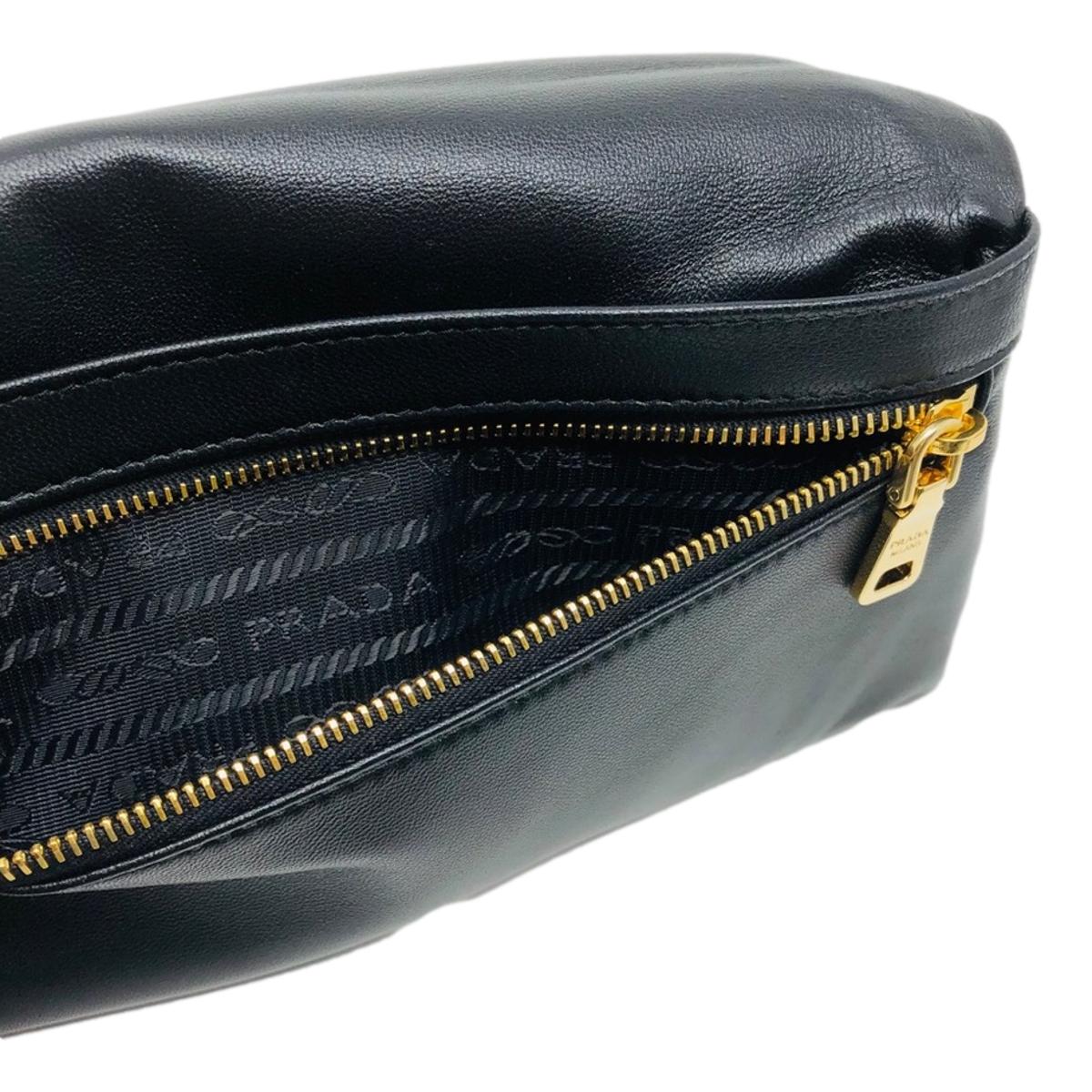 Prada Black Tessuto Nylon Calfskin Leather Wallet Clutch Bag 1MS001