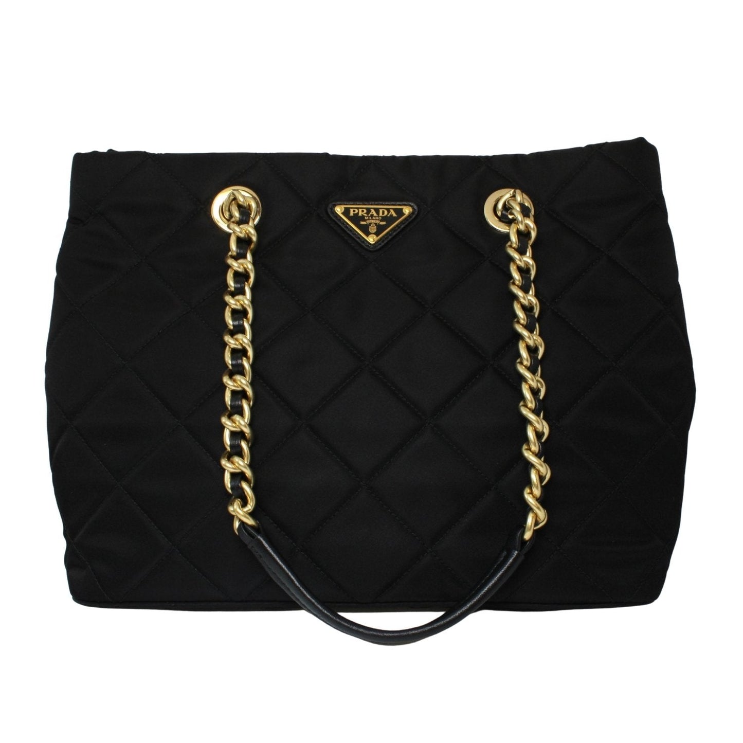 Prada Black Tessuto Nylon Gold Chain Quilted Convertible Tote Bag 1BG740