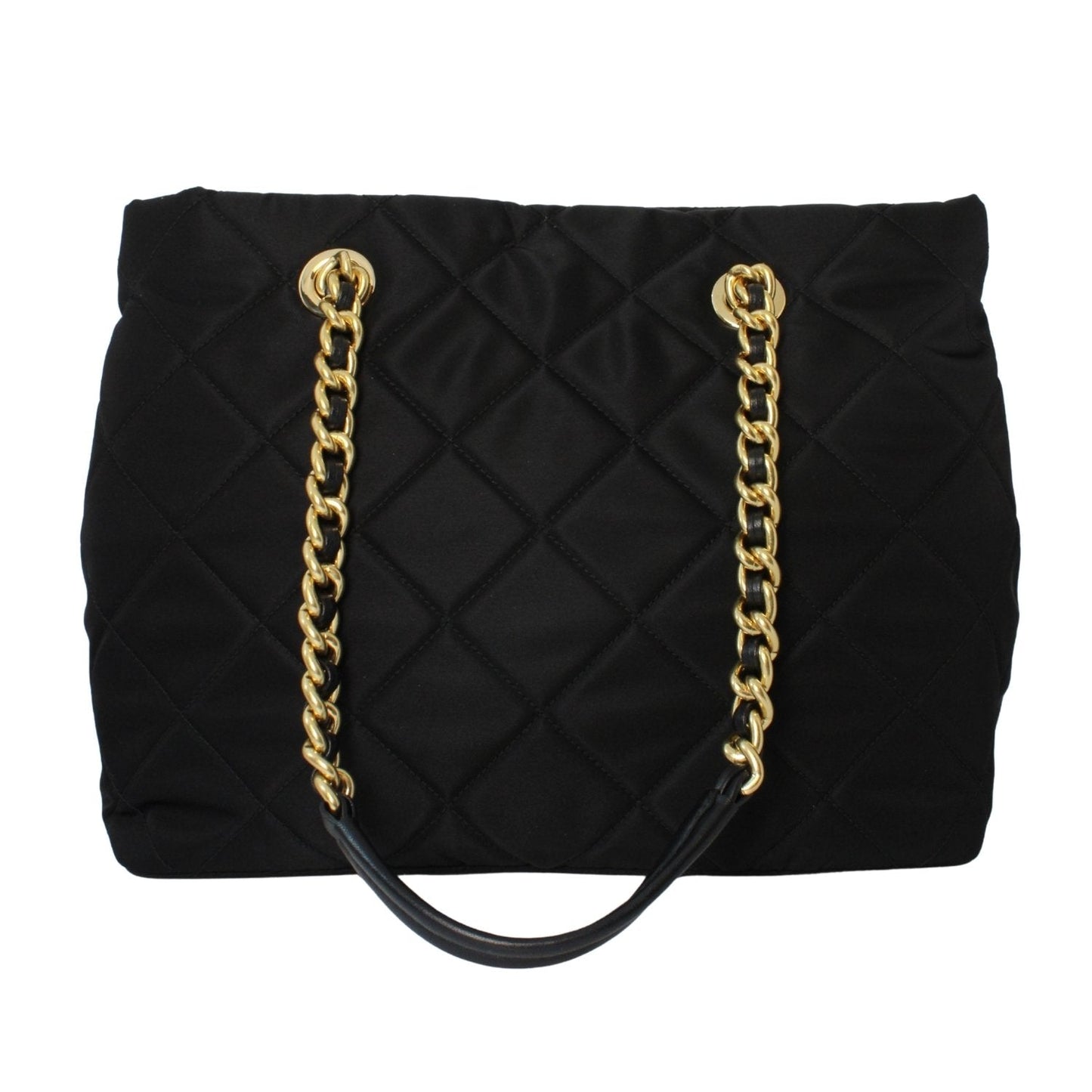 Prada Black Tessuto Nylon Gold Chain Quilted Convertible Tote Bag 1BG740