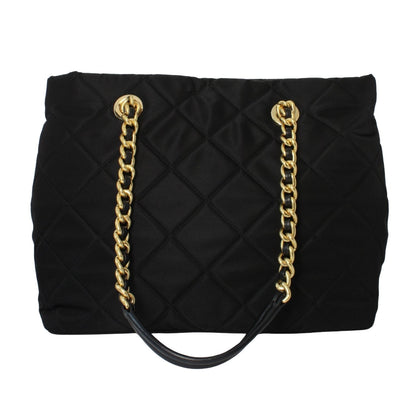 Prada Black Tessuto Nylon Gold Chain Quilted Convertible Tote Bag 1BG740