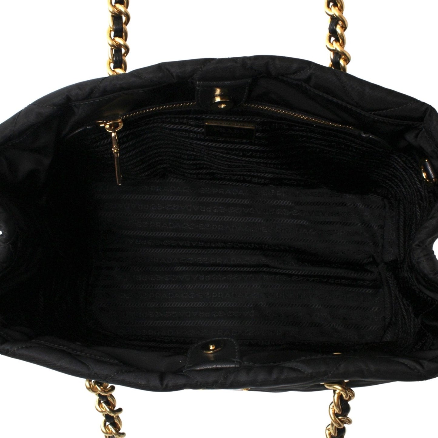 Prada Black Tessuto Nylon Gold Chain Quilted Convertible Tote Bag 1BG740