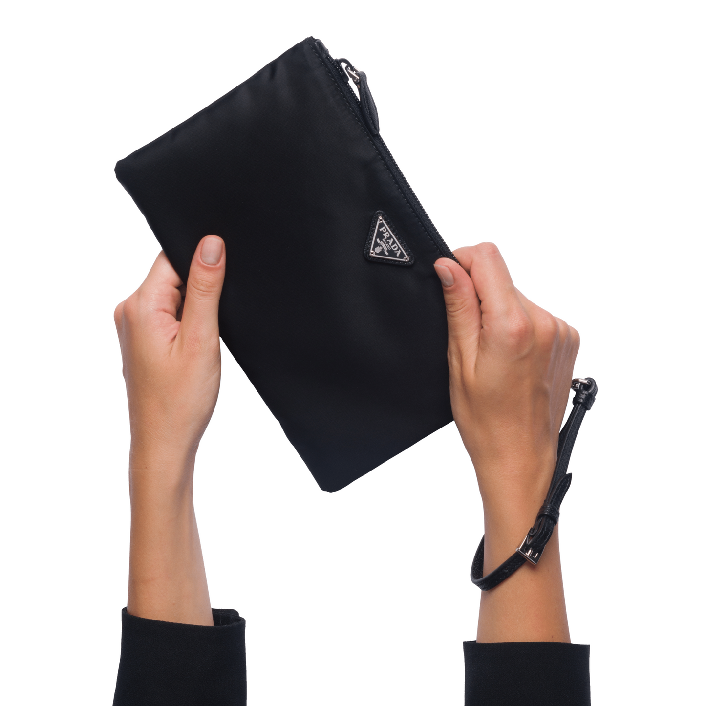 Prada Black Tessuto Nylon Pouch Prada Logo Wristlet Clutch Bag