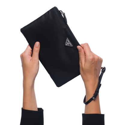 Prada Black Tessuto Nylon Pouch Prada Logo Wristlet Clutch Bag