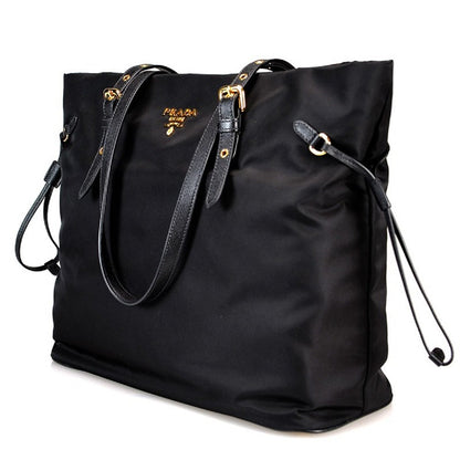 Prada Black Tessuto Nylon Saffiano Leather Shopping Tote 1BG292