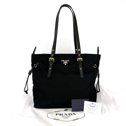 Prada Black Tessuto Nylon Saffiano Leather Shopping Tote 1BG292