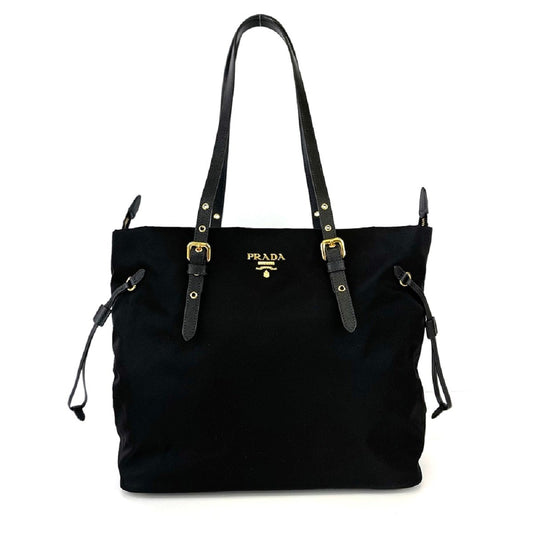 Prada Black Tessuto Nylon Saffiano Leather Shopping Tote 1BG292