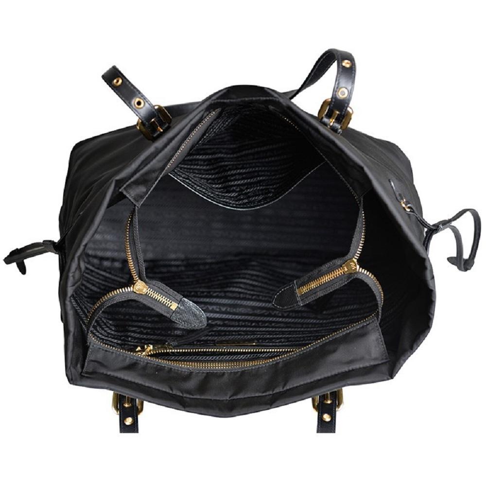 Prada Black Tessuto Nylon Saffiano Leather Shopping Tote 1BG292