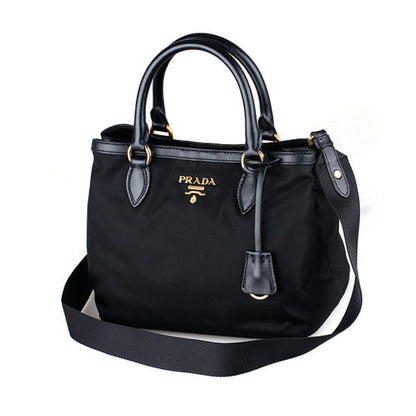 Prada Black Tessuto Nylon Soft Calf Leather Trim Cross Body Bag