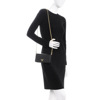 Prada Black Vitello Daino Leather Mini Crossbody Handbag 1DH044