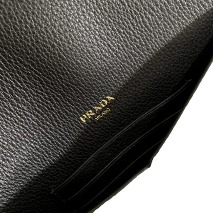 Prada Black Vitello Grain Leather Long Envelope Wallet