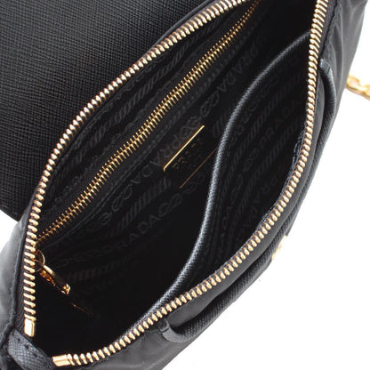 Prada Tessuto Nylon Saffiano Trim Chain Black Cross Body Bag