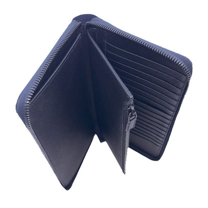 Prada Blue Black Saffiano Leather Large Emblem Zip Around Clutch Wallet