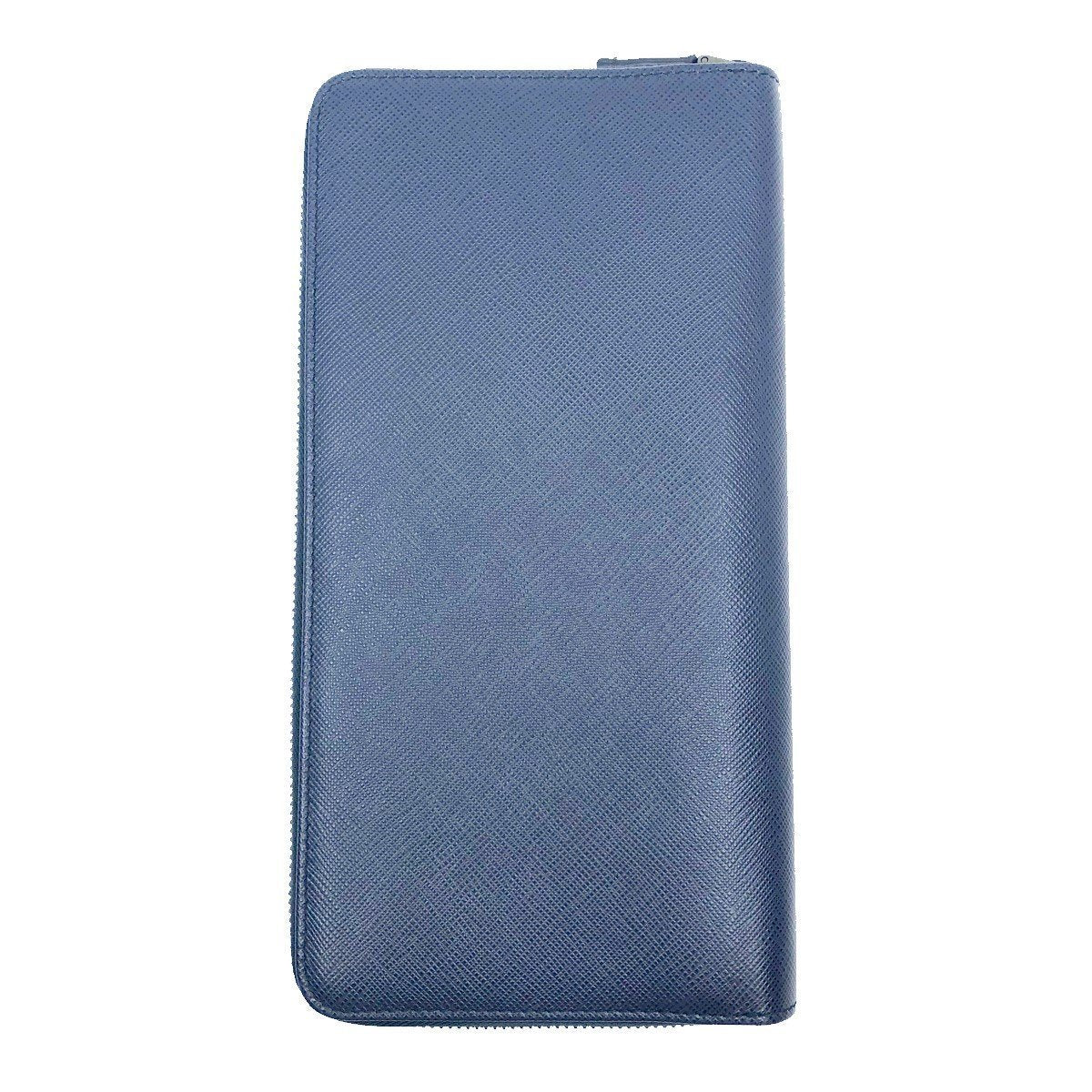 Prada Blue Black Saffiano Leather Large Emblem Zip Around Clutch Wallet