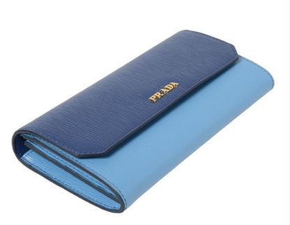 Prada Blue Bluette Mare Colorblock Vitello Move Leather Flap Wallet 1MH132